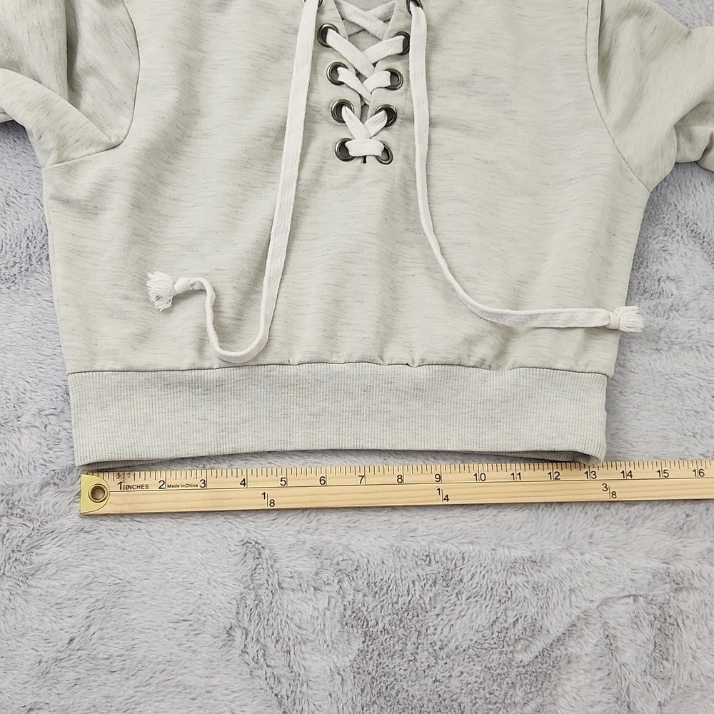 Women's Cream Lace-Up Cropped Sweatshirt Pullover Top Size M - Picture 8 of 10